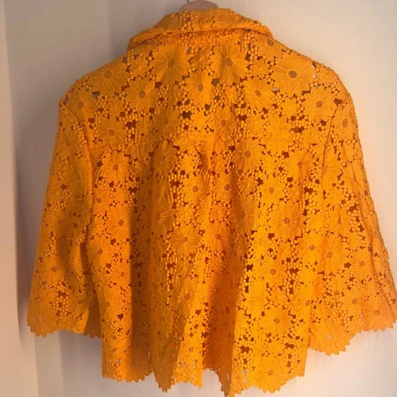 Anthropologie Bright Orange Floral Lace Button-Down Top - Picture 5 of 5